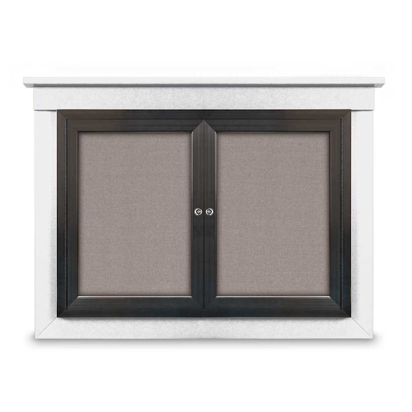 48"x36" 2-Door Enclosed Letterboard, Header, Green Felt/Walnut